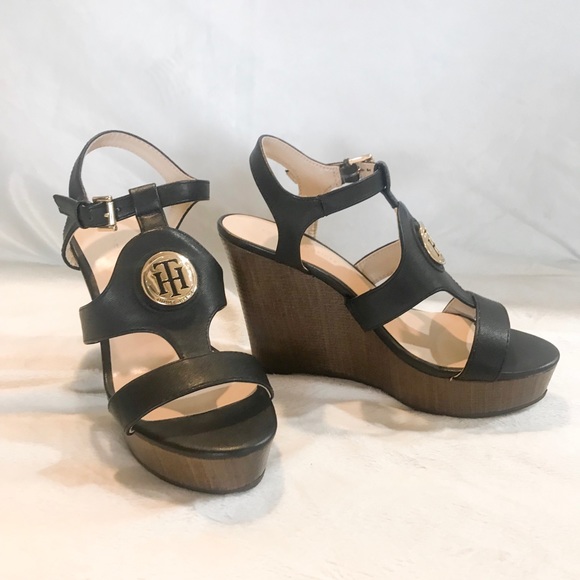 Tommy Hilfiger Shoes - Tommy Hilfiger Black with Wood Wedges size 6